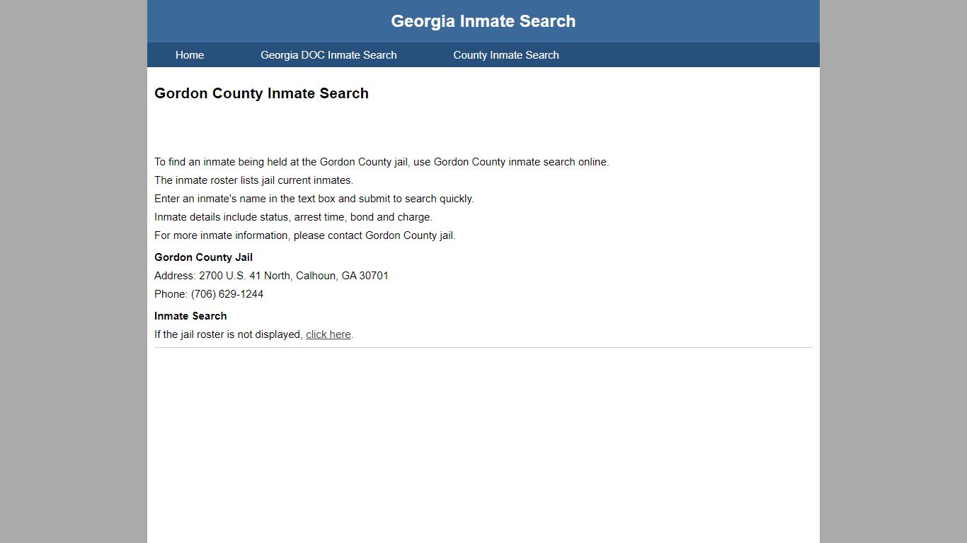 Gordon County Jail Inmate Search